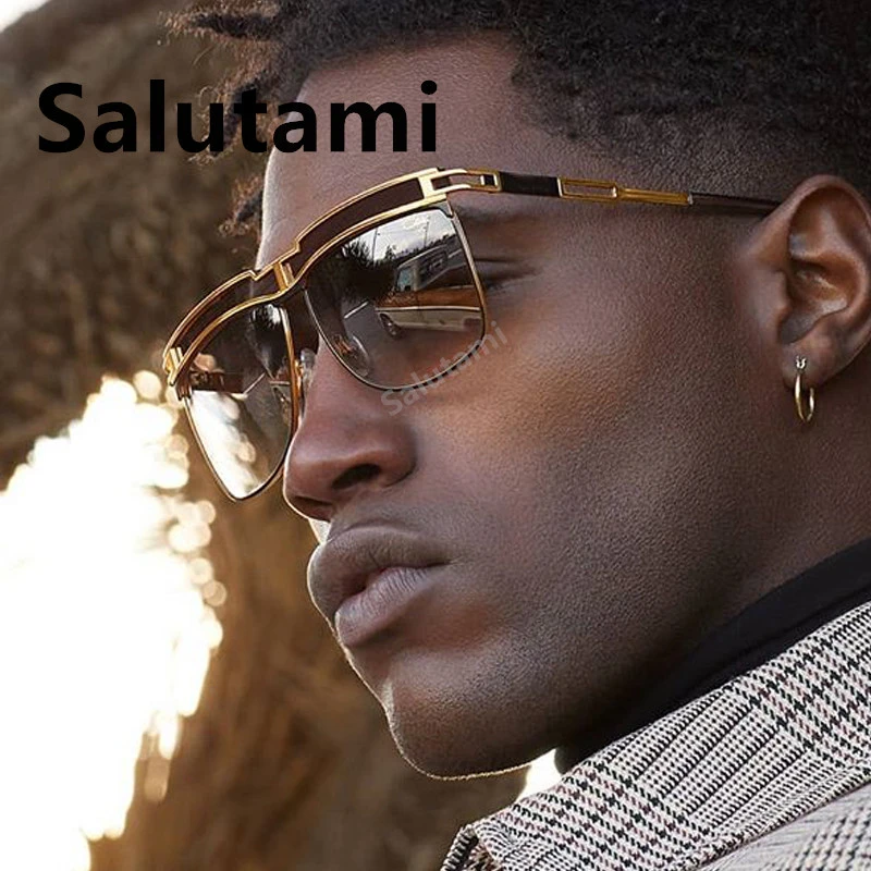 

Chic Alloy Stripe Lens Men Sunglasses 2020 New Brand Vintage One Piece Square Gradient Pilot Sun Glasses Male Oculos Masculino