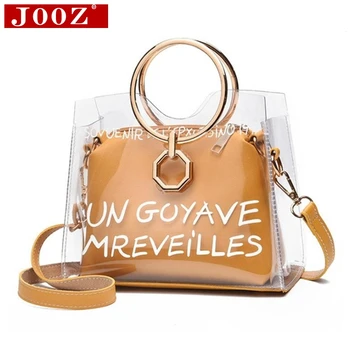 

Metal Ring Clear Transparent PVC Women Bags Letter Jelly 2sets Women Messenger Crossbody Bag Top-handle Composite Females Bolsa