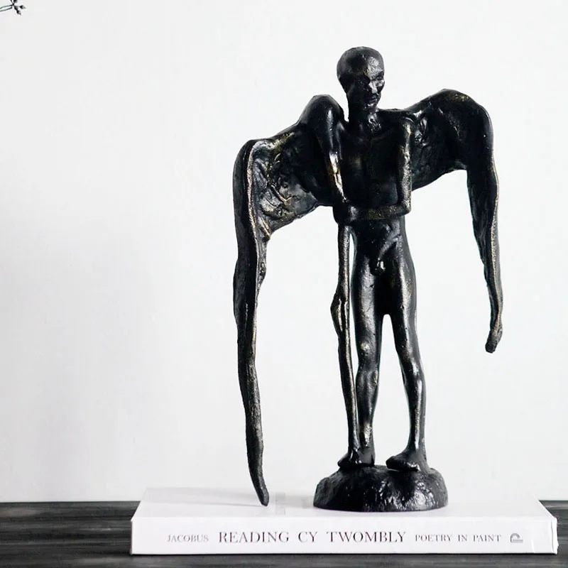 Creative Folding Wing Angel Devil Character Statue For Living Room Bookshelf Table Luxury Copper Craft Figurines Decor Ornaments