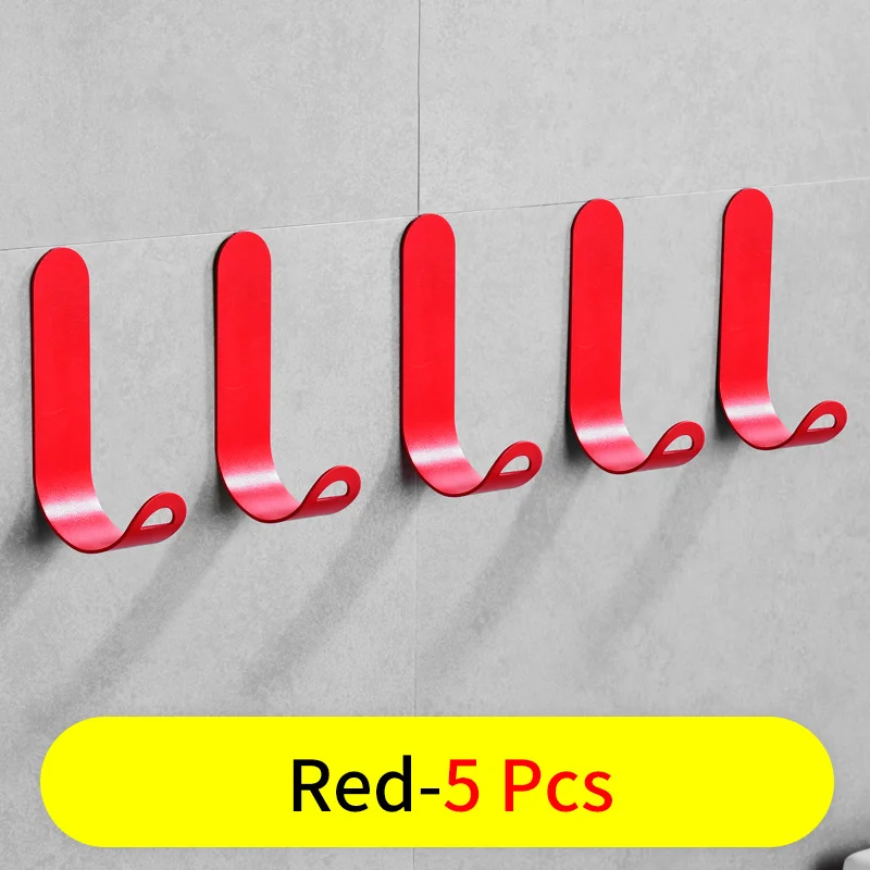 Red-5 PCS Крючок для халата черный крючок для полотенец ключ рюкзак вешалка для одежды клей настенный крючок для пальто вешалка Аксессуары для ванной комнаты - Цвет: Red-5 PCS