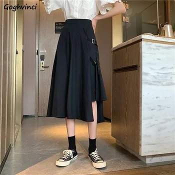 

Skirts Women Summer Irregular Pockets Safari Style Harajuku Fashion All-match Solid Students Womens Faldas Chic Ulzzang Street