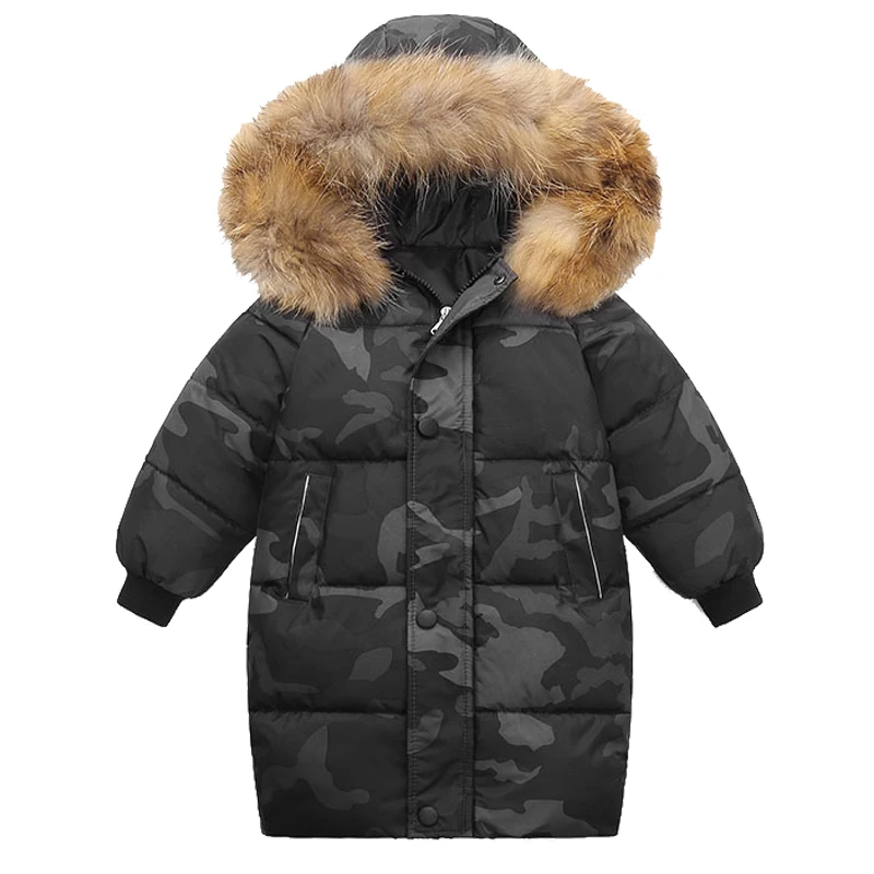Winter children's hooded plush cotton jacket windbreaker coat New boys and girls medium length Plush waist cotton jacket