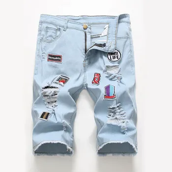 

Men Cotton Distressed Denim Shorts Ripped Jeans Casual Holes Pants Summer Short S-3XL Q6414
