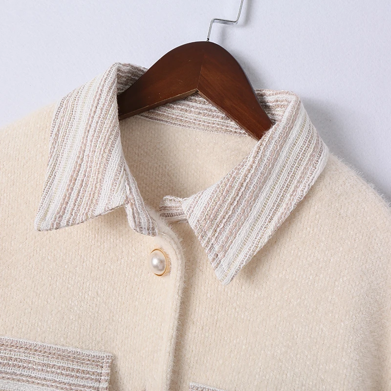 Finest  AOEMQ Fashion Coats Vintage England Outwear Coats with Simulation Pearl Button Breasted Coats Winte