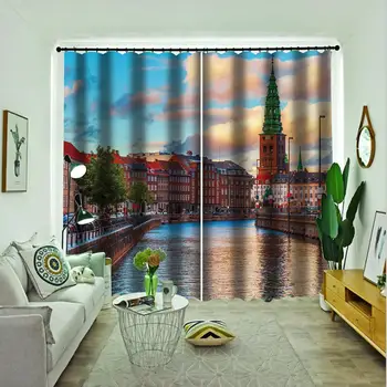 

Custom city building curtains Customized 3d curtains new window balcony thickened windshield blackout curtains