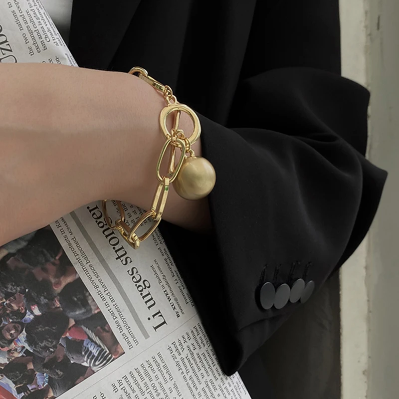 AENSOA Trendy Female Bracelets Gold Color Chain Charms Bracelet For Women Fashion 2021