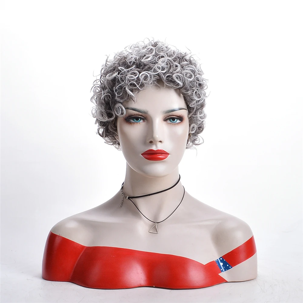 

Grey Short Curly Synthetic Wigs for White Black Women Bobo Hairstyle Cosplay Heat Resistant High temperature wire