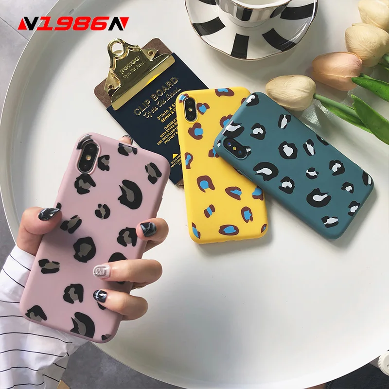 

N1986N Phone Case For iPhone 6 6s 7 8 Plus X XR XS Max Fashion Candy Color Leopard Print Ultra Slim Soft TPU For iPhone X Cover