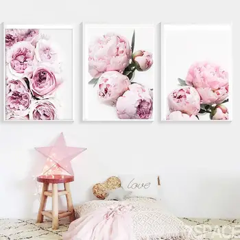 

Scandinavian Art Flower Canvas Poster Pink Peony Floral Modern Peony Painting Poster Wall Picture Home Bedroom Living Room Decor
