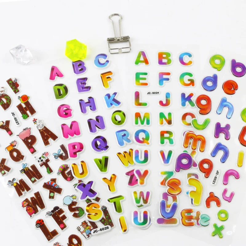 English Alphabet Sticker DIY Scrapbooking Mobile Phone Performing Makeup Decor 3D Kindergarten Reward Bubble Stickers Stationery