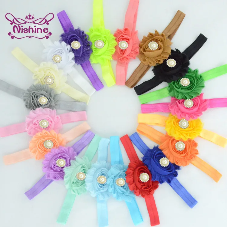 

Nishine 5pcs/lot 6 CM Handmade Chiffon Flower Headband with Pearl Rhinestone Shabby Floral Headwear Children Birthday Gifts