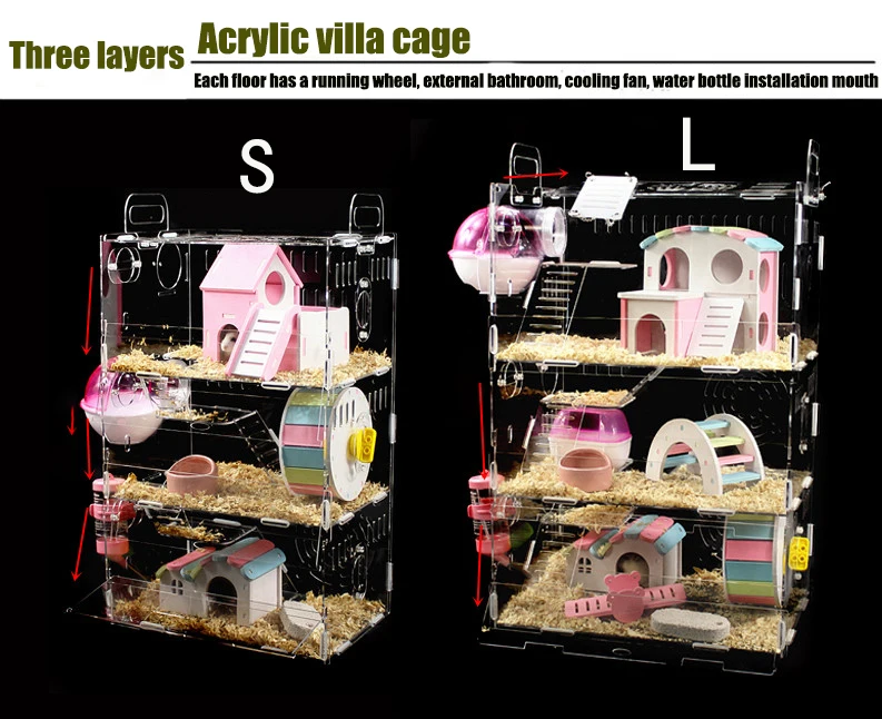 大型の透明なアクリル製ペットケージ,モルモット用の大型の透明