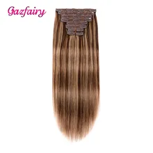 Gazfairy шелковистые прямые волосы на заколках реальные Волосы remy 22 ''10 шт./компл. 220 г Пряди человеческих волос для наращивания на всю голову, двойные вытянутые