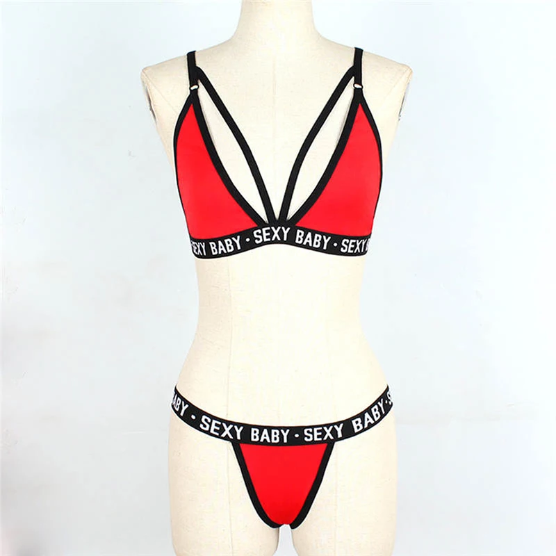 2020 Sexy Lingerie Sets Women Fashion Alphabet Print Solid G-String Underwear Set Outdoor Sport Sexy Nightwear Push Up Bra Set sheer bra and panty sets