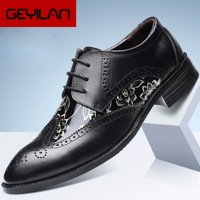 

Vintage Printed Brogue Shoes Luxury Men Designer Shoes Breathable Cusp Split Leather Oxfords Plus Large Size 45 46 47 48
