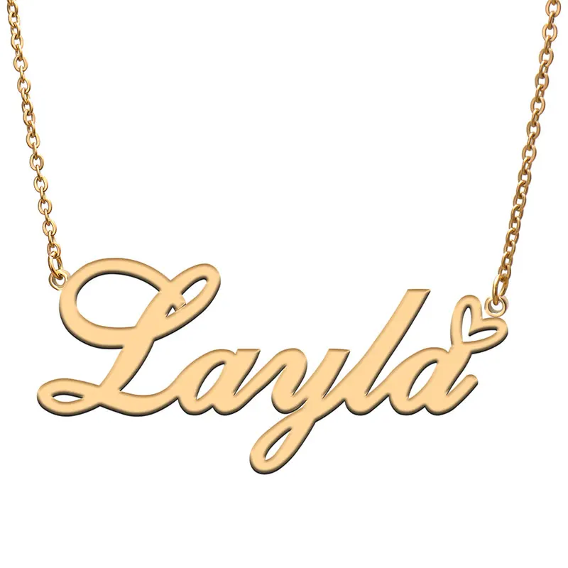 

Layla Love Heart Name Necklace Personalized Gold Plated Stainless Steel Collar for Women Girls Friends Birthday Wedding Gift