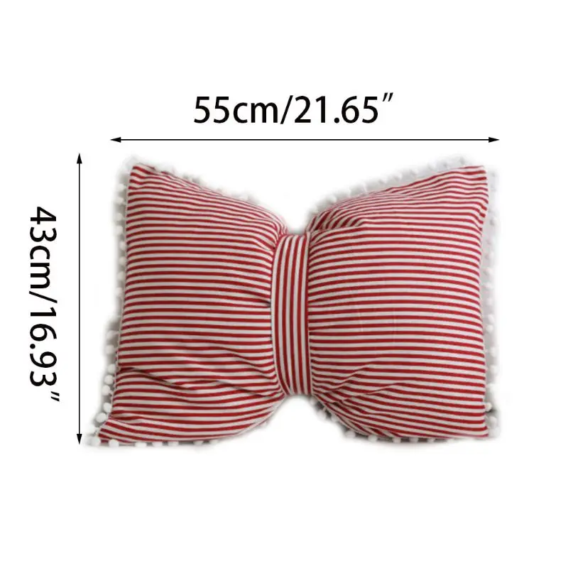 43x55CM Nordic Style Bowknot Shaped Sofa Decorative Throw Pillow Back Cushion Cute Pompom Ball Trim Home Car Decoration Gift