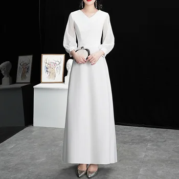 

Dressv Party Dress Evening Dresses Women 2020 Formal Long White Fashion Simple Long Sleeve V-Neck A-Line Evening Party Dresses