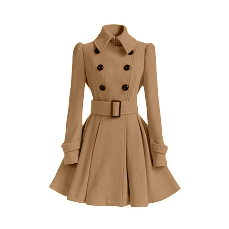 

Autumn Winter Vintage Woman Wool Coat Casual Warm Jacket Classic Long Coat With Belt Office Lady Casual Business Outwear