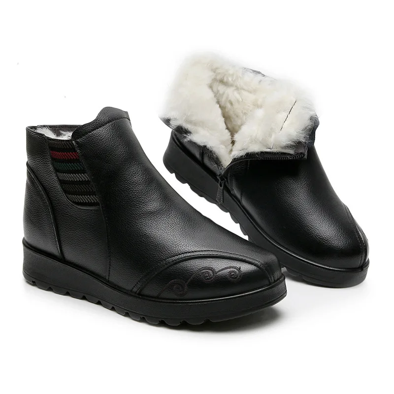 black inisde wool Новые женские ботинки; зимняя обувь; модные повседневные ботинки на плоской подошве; Inisde; теплые ботинки из плюша и шерсти; обувь из коровьей кожи; женские ботильоны - Цвет: black inisde wool