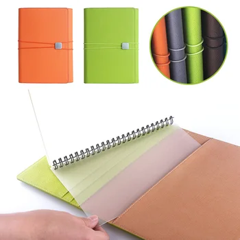 

A5 90 Pages PU Leather Three-fold Notebook Personal Diary Thicken Organizer Elastic Bandage Agenda Phone Pocket Coil Binding