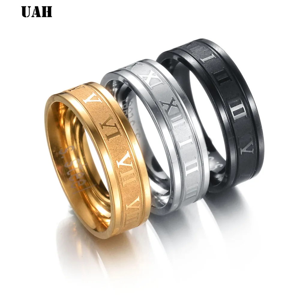 UAH 8 мм 316L обручальное кольцо из нержавеющей стали римские цифры золотые черные крутые кольца панк для мужчин и женщин модные ювелирные изделия