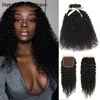 Rebecca Kinky Curly 3 Bundles With Closure Remy Human Hair Weave Extensions Brazilian Curly Hair Bundles With Closure 1
