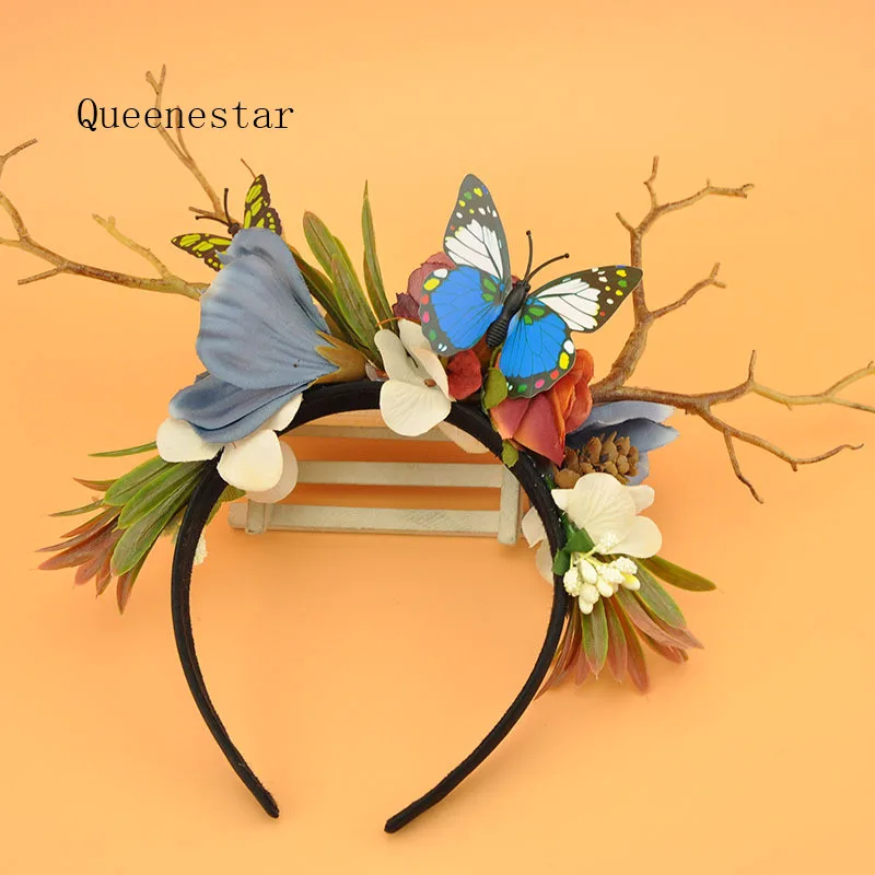 

2019 Forest Flower Branches Women Wedding Bridesmaid Hairband Costume Party Horse Race Floral Butterfly Horn Hair Accessories
