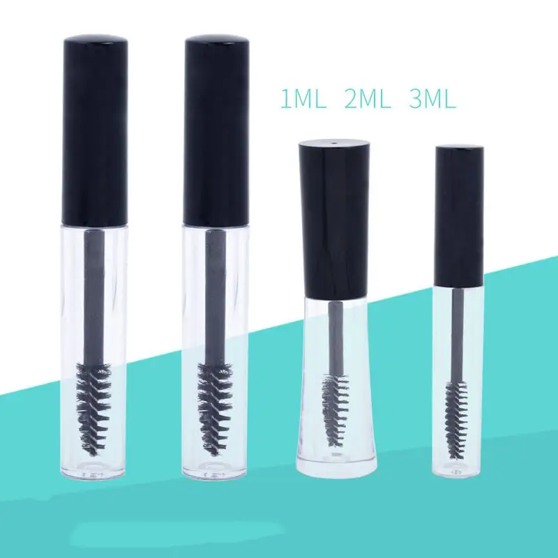 

1/2/3ML Plastic Refillable Mascara Tube Clear Empty Mascara Tube Vial Container with Black Cap for Eyelash Growth Mascara