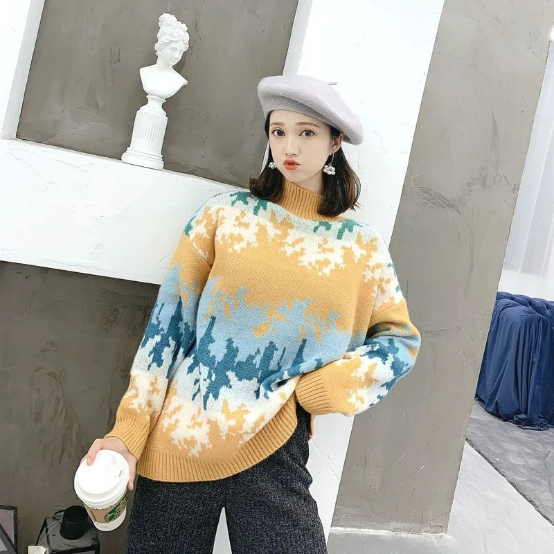 Fashion 2019 new camouflage pullover women's sweater small Xiangfeng net red loose fashion women's sweater. turtleneck sweater Fashion 2019 new camouflage pullover women's sweater small Xiangfeng net red loose fashion women's sweater. turtleneck sweater