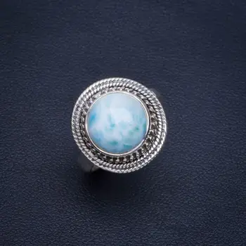 

Natural Caribbean Larimar Handmade Unique 925 Sterling Silver Ring 8 B1225