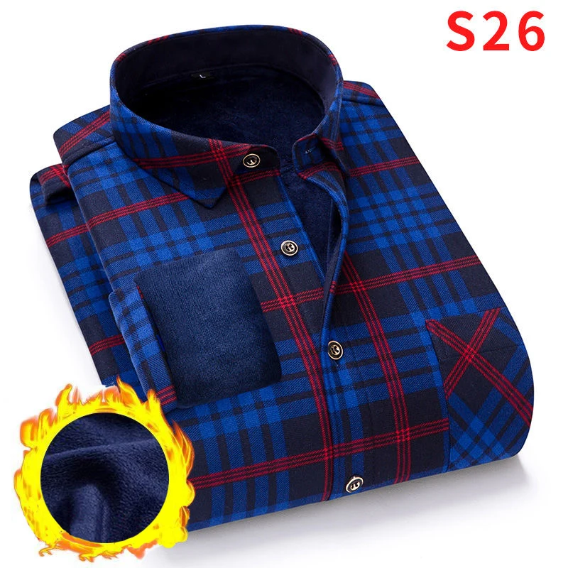 Бренд NIGRITY, зимняя мужская рубашка, мужская повседневная плотная рубашка с принтом в клетку, 26 цветов, плюс бархатная плотная рубашка размера плюс L-4XL
