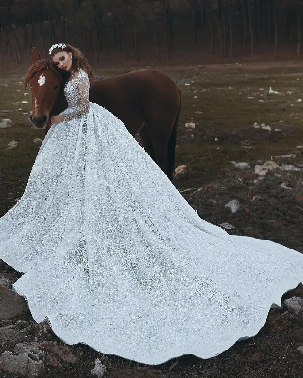 Robe De Soiree сексуальное винтажное кружевное бальное платье с длинными рукавами, свадебное платье принцессы с высоким воротом, иллюзия, свадебное платье невесты, платье