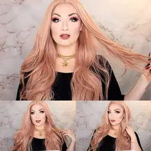 Парики из натуральных розовых волос на кружеве для женщин, длинные натуральные волнистые розовые синтетические волосы, сменные термостойкие синтетические парики