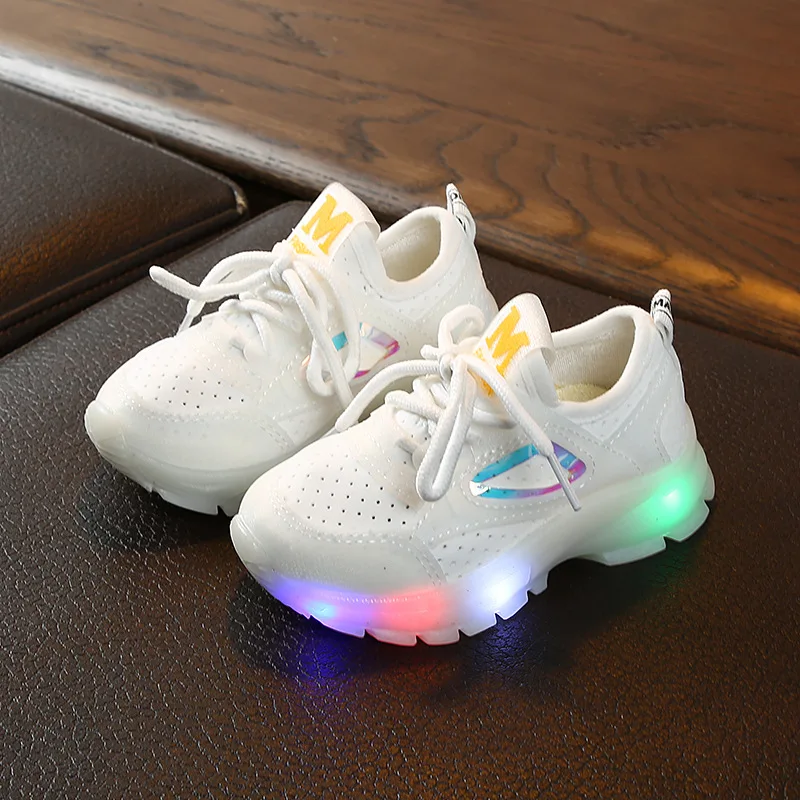 

Spring Autumn Baby Boy Girls Light Sports Shoes Kids Mesh Casual Shoes Stretch Cloth Breathable LED Lights Children Sneakers