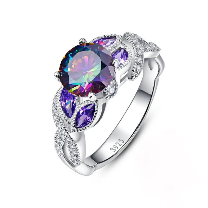 Jellystory Fashion Silver Ring 925 Jewelry with 8*8mm Round shaped Topaz Zircon Gemstones for Women ring Wedding Gifts silver ring