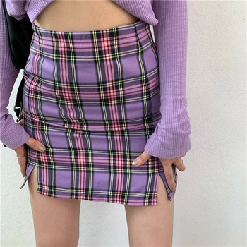 

harajuku mini skirts womens summer high waist Split Kawaii sexy plaid skirt Preppy Style Korean plus size skirts jupe femme