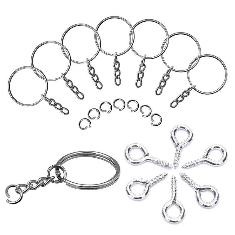 150pcs Key Ring with Chain Split Jump Rings with Screw Eye Pins DIY Keychain