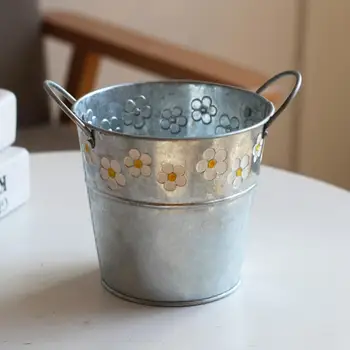 

Retro Iron Flower Bucket Pot With Jute Rope Handle Small Plant Flower Planter Holder Vintage Balcony Flower Tub #B10