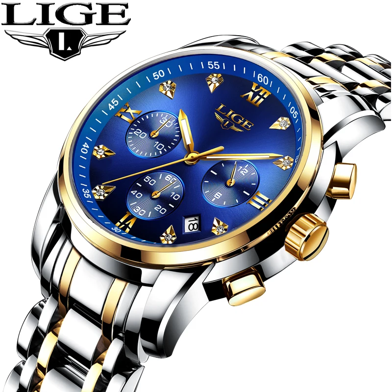 

Relogio Masculino 2020LIGE Latest Unique Design Men Watch Top Brand Full Steel Quartz Watch Men Waterproof Calendar Chronograph