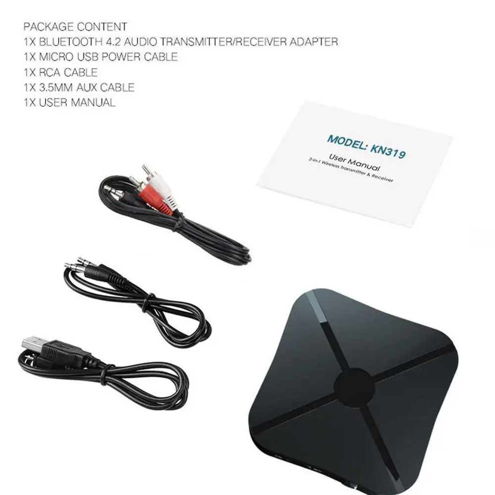 2 в 1 настоящий стерео Bluetooth 4,2 приемник передатчик Bluetooth беспроводной адаптер аудио с 3,5 мм AUX для MP3 PC - Название цвета: Черный