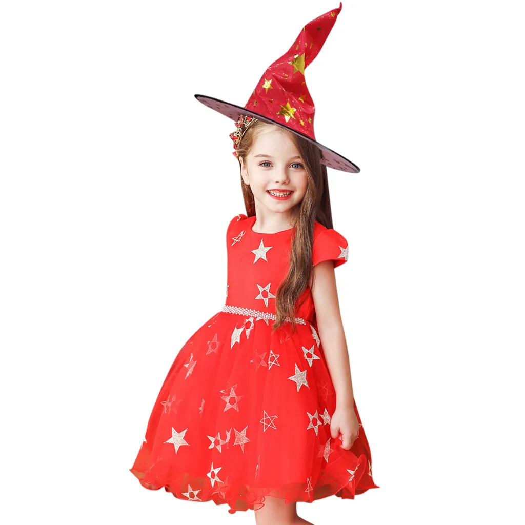 Детский костюм для девочек Детский костюм для хеллоуина звезда принцессы для девочки, платье для сцены торжественное платье+ шапка, одежда для девочек ясельного возраста, косплейный фантазийный infantil