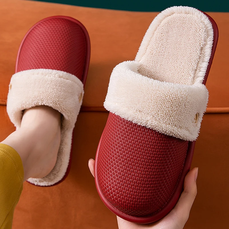 

Furry Slippers Women EVA Waterproof Winter Woman Slippers Removable Womens Slippers Indoor Warm Plush Non Slip Shoes for Home