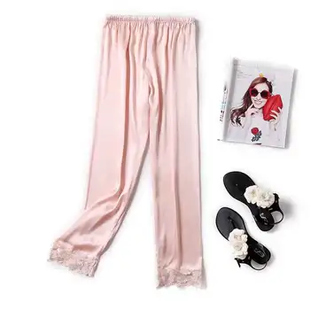 

Ladies Sleeping Pants Spring Autumn Silk Satin Variety Styles Sleep Bottoms Soft Pants Lace Home Pants