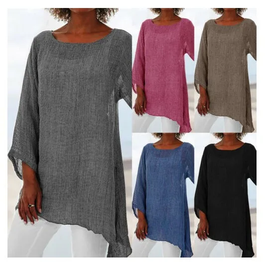 

Women Causal Long Sleeve Cotton Blouse Spring Loose Irregular Shirt Female Solid Sweatshirt Female Tops Pullover Tops