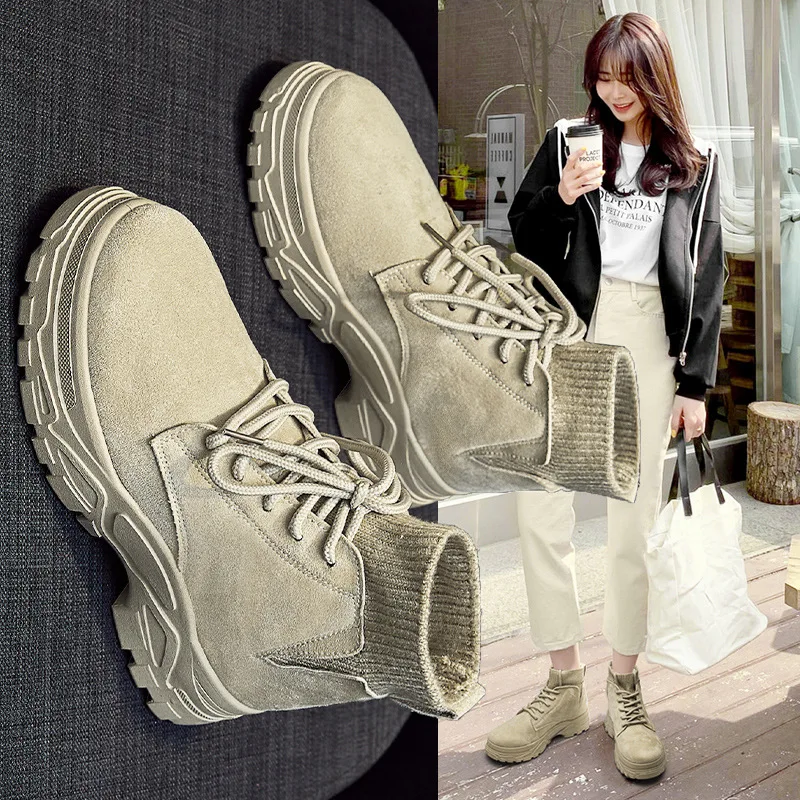 

Winter Korean-style Hight-top WOMEN'S Shoes Martin Boots Extra High Slimming Worker Boot 2019 New Style Trendy Shoes Cotton-padd