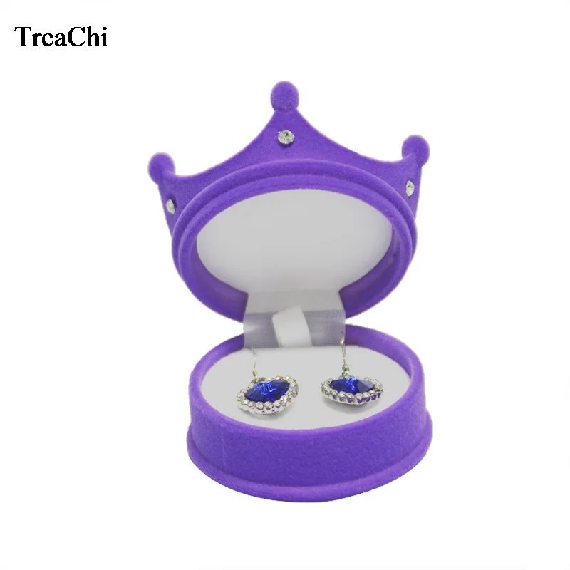 Wholesale 10pcs/lot Velvet Ring Display Case Princess Crown Shaped Earrings Storage Container Little Girl Necklace Ring Gift Box