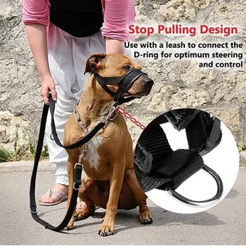 Dog Muzzle Prevent from Biting Barking and Chewing Adjustable Loop Dog Head Collar No Pull Bite Straps Training Leash Leader 4