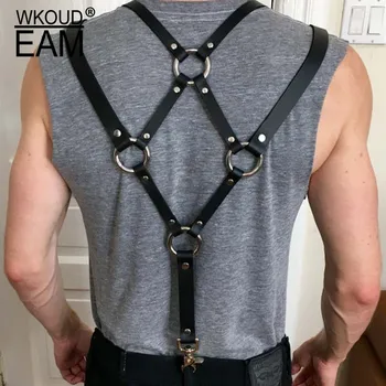 

WKOUD EAM 2020 New PU Leather Leather Harness Punk Personality Casual All-match Belly Chain Men Fashion Belt Tide PF770