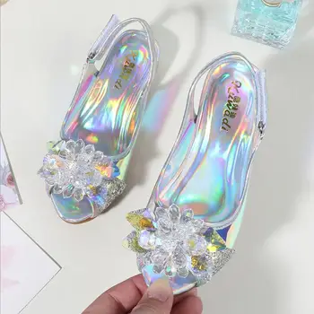 

Diamond Shining Sequined Girls Sandals Fashion Anna Elsa Princess Dancing Party Children Shoes Rhinestone Leather Kids Shoes